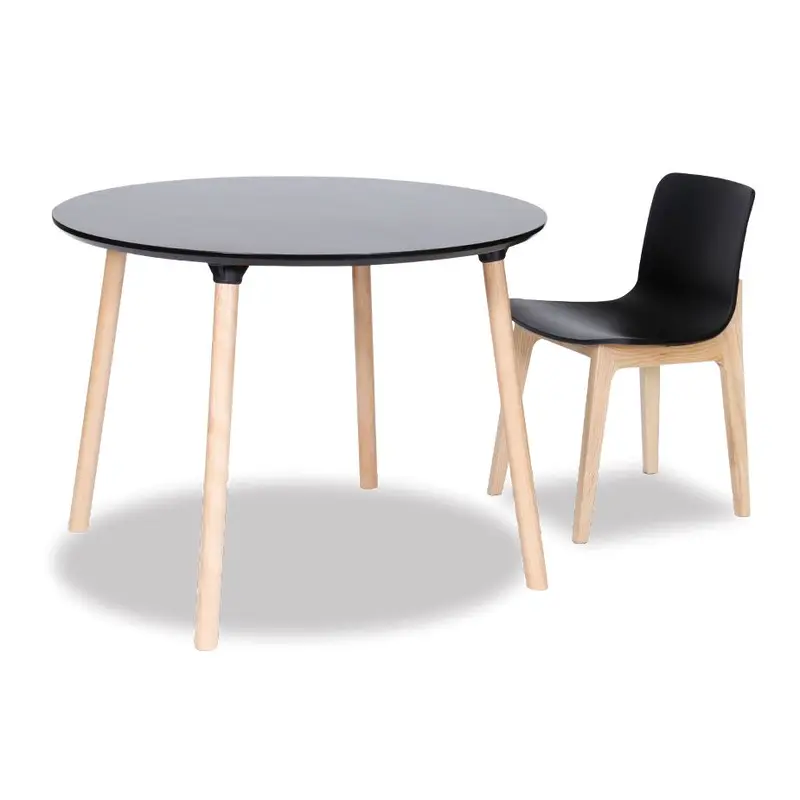 Massa Table - Round 100cm - Natural Legs - Black Top