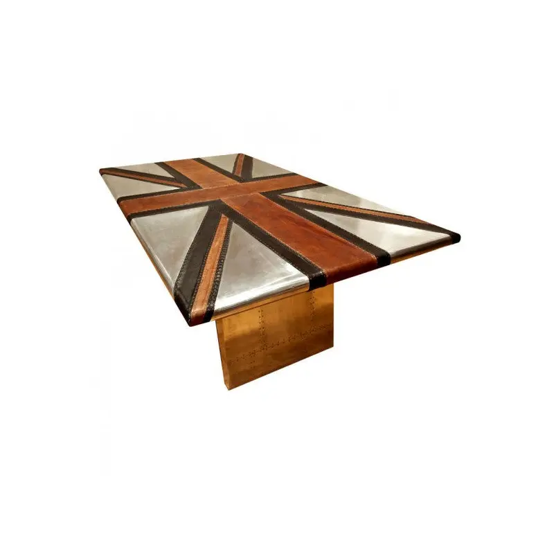 Stealth Aluminium Brown And Black Leather Union Jack Table